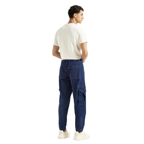 Image of Men's Tapered Dark-Blue Cargo Jogger Jeans