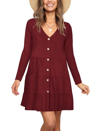 Image of Nova In Sky Women's Summer Dresses 2026 Short Sleeve V-Neck Casual Loose Swing Button Down Casual T Shirt Dresses