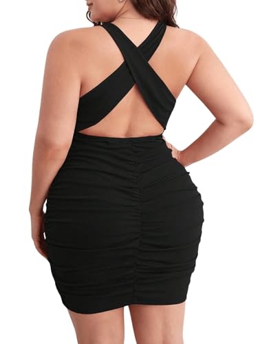 Image of Floerns Women's Plus Size Criss Cross Backless Cocktail Party Bodycon Dress