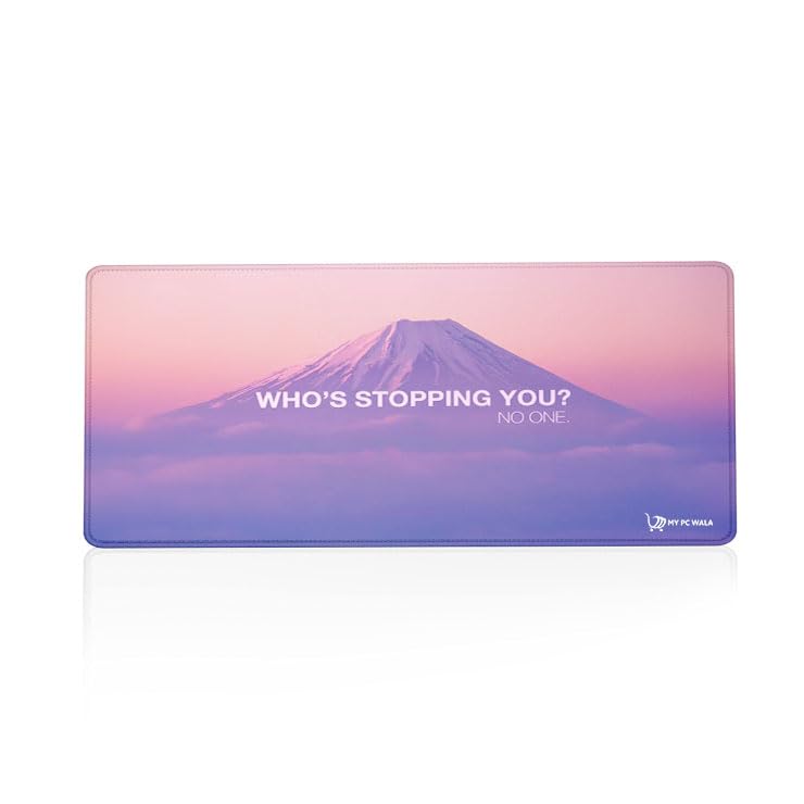 Image of MYPCWALA Large Gaming Mouse Pad 80x30cm Extended Desk Mat, Motivational Mountain Design, Pink Purple Gradient, Water Resistant Surface, Non Slip Rubber Base, Reversible Laptop and PC Mouse Pad