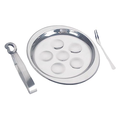Ipetboom Utensilios de Cocina para Caracoles con Plato de Acero Inoxidable Tenedor y Pinza para Servir Escargots y Mariscos Restaurantes y Hogares