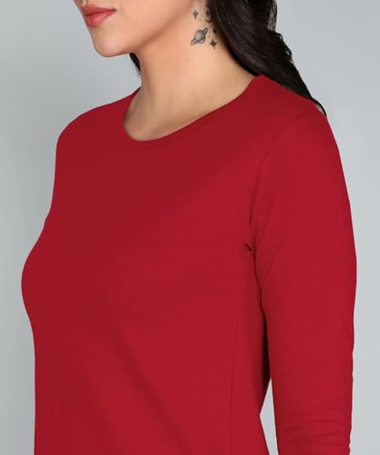 Image of FLEXIMAA Women's Cotton Plain Round Neck 3 /4 Sleeve Long Top