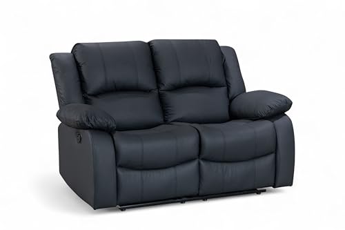 PU Black Faux Leather 2 Seater Recliner Sofa | Manual Lever, 3 Positions, Easy 160° Recline | Durable Fabric | Ideal for Couples, Elderly, Loveseat for Lounge, Gaming Room or Living Room | VARESA