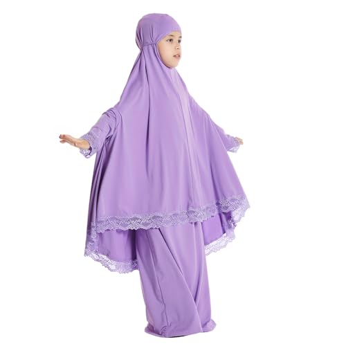IBTOM CASTLE Little Girls Muslim Prayer Dress Abaya Long Sleeve Full Cover Lace Hijab Kaftan Dubai Islamic Modest Eid Jilbab4