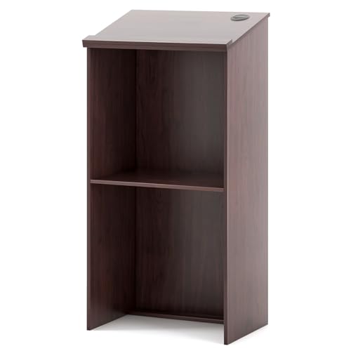 GIANTEX Podio para Oradores de Madera, Atril de Pie con Estante de Almacenamiento y Agujeros para Cables, Púlpito para Iglesia, Aulas, Seminario, 58 x 40 x 117 cm (Marrón)