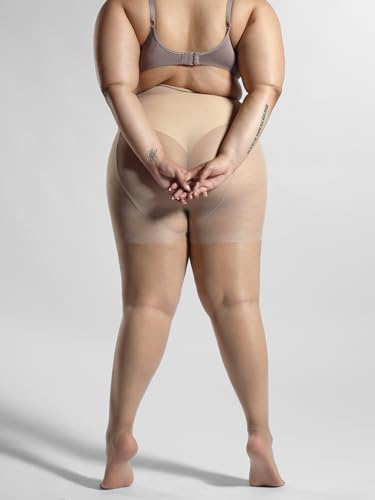 Plus Size Tights for Women, 2 Pairs Control Top Sheer to Waist Pantyhose with Reinforced Toes, Sexy Nylon Stockings4