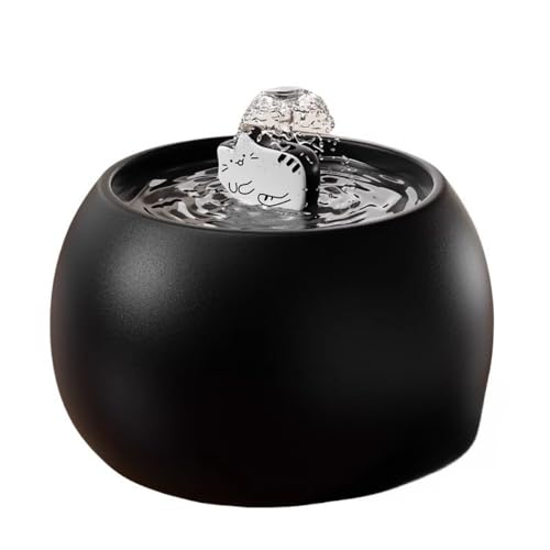 SIzlaho猫用電動水飲み器、ペット専用陶磁器水飲み器、噴水設計、流動水源、多重浄化水質、静音、安全、小型犬と子猫に適合、黒あご予防 (ブラック,1L)