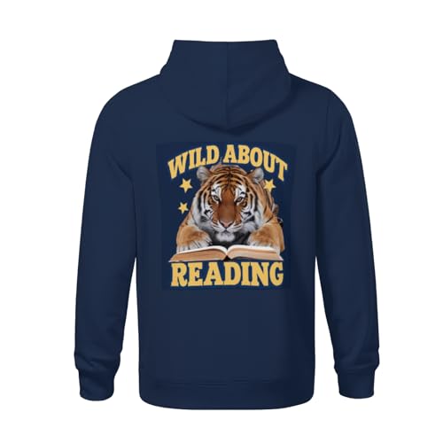 Kids Retro Wild About Reading Tiger Boys Girls Lightweight Kangaroo Pocket Fleece Hoodies3