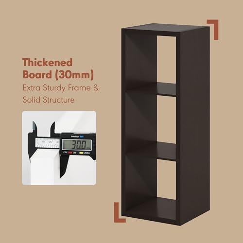 Image of Furinno Cubicle Record Player Stand, 3-Cube Record Storage, Dark Oak | Vinyl Storage, 1.2 inchInch Extra Thick, Open Back Media Shelf for CD DVD Bluray Game Disc, for Living Room, Home Office