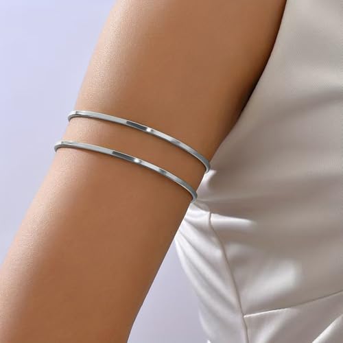 Silver Arm Cuff for Women Open Adjustable Armband Stackable Upper Arm Bracelet Bangle Minimalist Summer Beach Cuff Jewelry2
