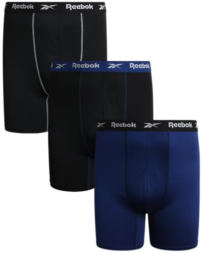 Reebok Men's Boxer Briefs - 3 Pack Long Leg Performance Boxers for Men - Big and Tall Mens Underwear Pack (S-XL)