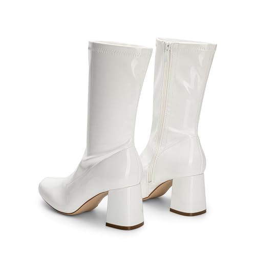 DREAM PAIRS Women's Mid Calf Gogo Boots Low Block Heel Square Toe Ankle Boot with Zipper for Party Cosplay Dance4