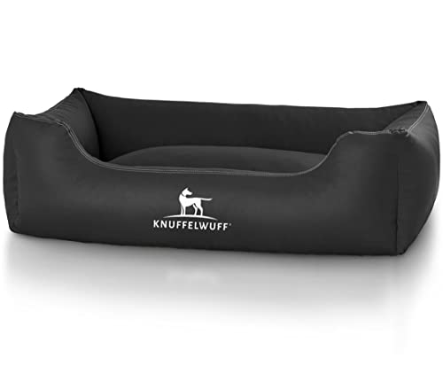 Knuffelwuff Kunstleder Hundebett Sidney M-L 85 x 63cm Schwarz - abnehmbarer Bezug - leicht zu reinigen - für große, mittelgroße und kleine Hunde
