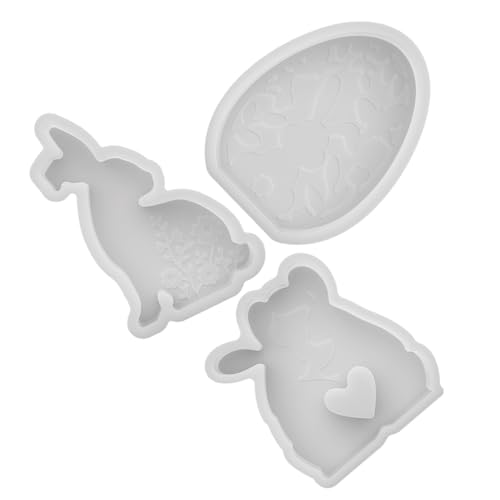 Zerodeko Stampo per Candele Pasquali in Silicone 3 Pezzi a Forma di Coniglietto e Uova 3D Stampo per Colata Resina per Decorazioni Primaverili e Artigianato Fai da Te