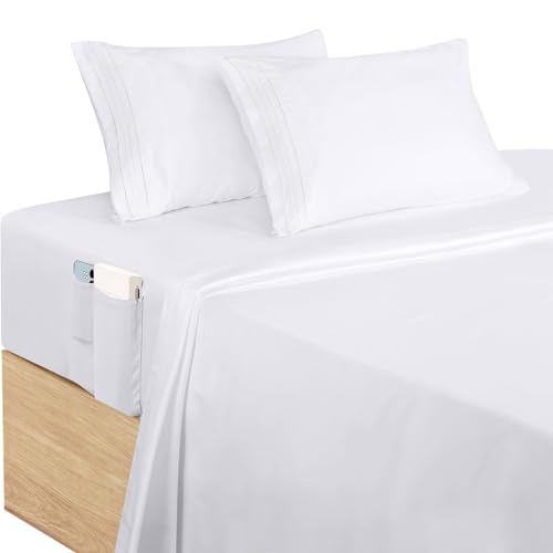 Utopia Bedding Juego de Sabanas Bordadas 4 Piezas 150x200 - Microfibra De Poliéster, Sábana Bajera con Bolsillos de Almacenamiento, Sábana Plana Y 2 Fundas De Almohada Bordadas (Cama 150, Blanco)