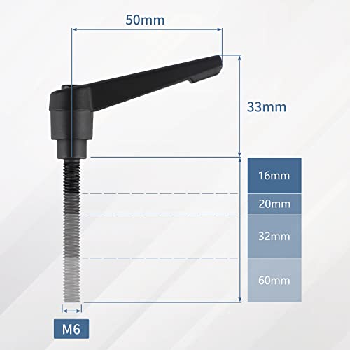 efuturetime® 4 Stück Klemmhebel Griff, M6-16mm, Verstellbare Klemmhebel aus Kohlenstoffstahl, Klemmhebel Außengewinde Griff Maschinengriffe, Schwarz, 16mm