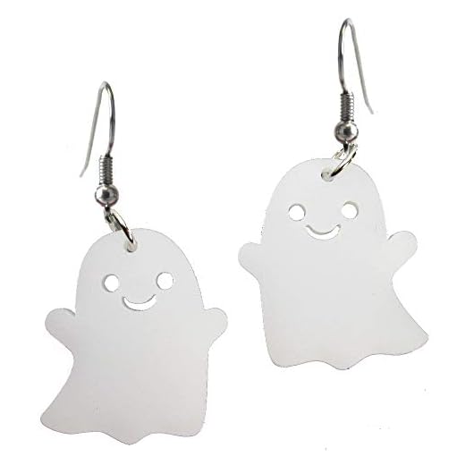 Happy Ghost Halloween Statement Dangle Earrings with Stainless Steel Hooks, Smiling Kawaii Cute Pastel Goth Ghosts Jewelry