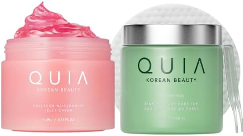 QUIA Korean Skincare Duo - Toner Pads + Collagen Jelly Cream - Lightweight Daily Hydration System - Refine Texture, Plump & Firm Appearance - Non-Greasy Gel Moisturizer for Glowing Skin