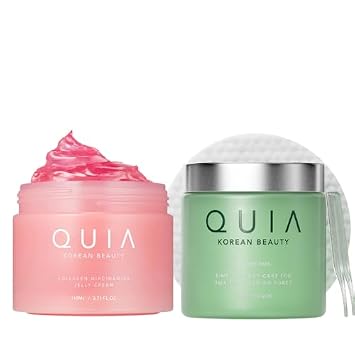 QUIA Korean Skincare Duo - Toner Pads + Collagen Jelly Cream - Lightweight Daily Hydration System - Refine Texture, Plump & Firm Appearance - Non-Greasy Gel Moisturizer for Glowing Skin
