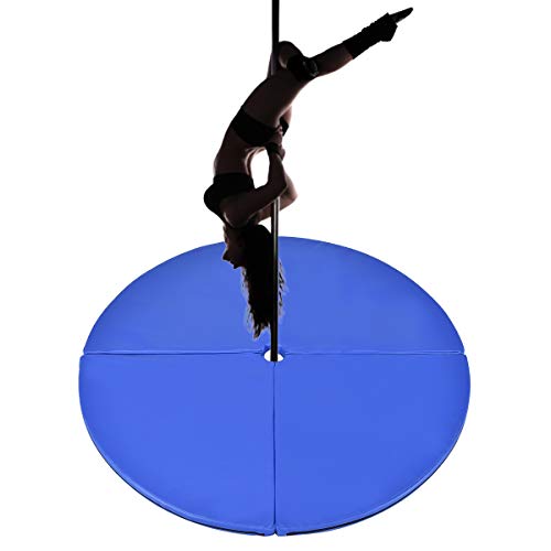 GOPLUS Tapis de Pole Dance, Tapis de Protection en PVC avec 4 Morceaux Pliables Rond, Diamètre 150 CM Epaisseur 5 CM (Bleu)