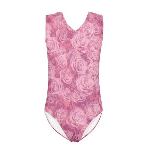 GOSTONG Pink Rose Flower One Piece Swimsuit for Toddler Girls Quick Dry Beach Swimwear Bathing Suit V Neck Sleeveless Kids Bodysuit