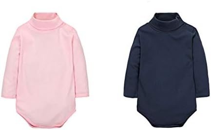 CuteOn 2 paquetes Unisexo Bebé Rompers – Cuello polo Manga Larga – 100% Algodón – Infantil Body Mono Rosa + Azul Real 24 Meses