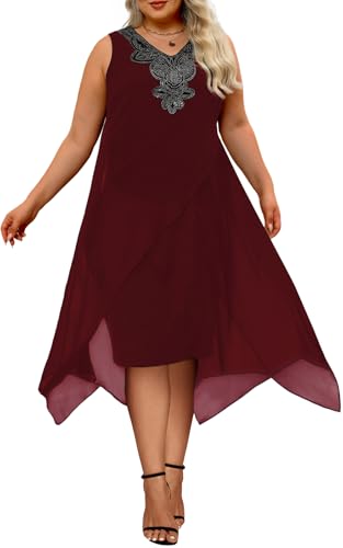 Image of OCSTRADE Womens Plus Size Chiffon Dress Loose Sleeveless Flowy Cocktail Party Midi Dresses