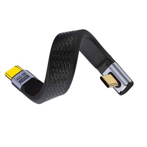 NFHK Low Profile Angled 240W Type-C USB-C Male to Male USB4 40Gbps 100W 8K Flat Slim FPC Data Cable for Laptop Phone 13cm -  NF-UC-002-0.13L