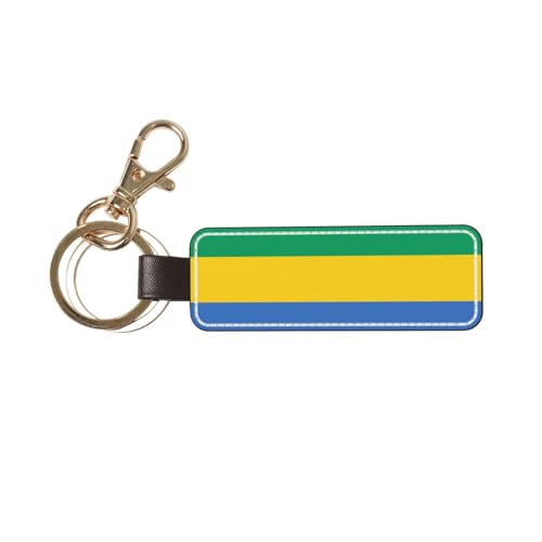 Porte-clés universel en cuir avec drapeau du Gabon, idéal pour homme et femme