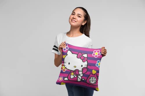Coussin Hello Kitty pour téléphone et fleurs avec rembourrage - Décoration pour la maison - Cadeaux originaux pour événements ou anniversaires (carré 35 x 35 cm)