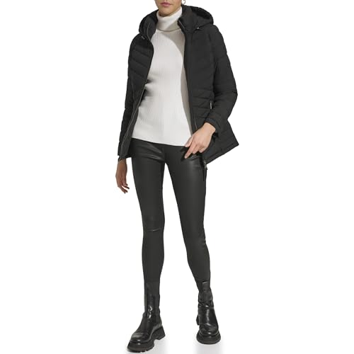 DKNY Womens Hooded Light-Weight Puffer
