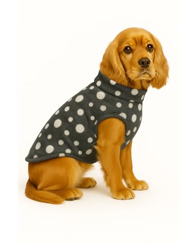 Image of The Pets Company Dog Winter Coat Jacket, Clothes, Windproof, Light Weight, Washable, Ultra Warm Thick Fleece Lined Dog Vest for Cold Weather Protection, (Polka Grey Cherry, Medium - 18 Inch)