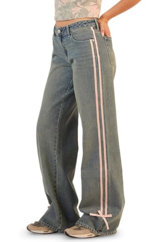 PacSun Women's Casey Low Rise Baggy Jeans Side Stripe Bows