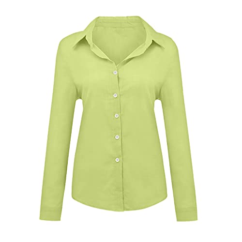 Top For Women Elegant Button Down Long Sleeve Cotton Linen T-Shirts Casual V Neck Solid Color Tees Loose Fit Blouses #TOP3