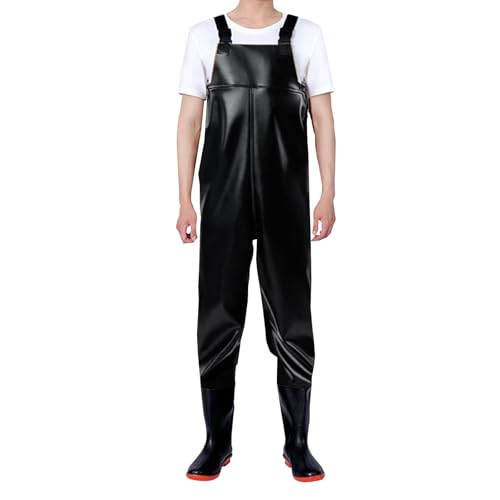 Omuvoa Vadeadores de pesca para hombre, impermeables con botas de suela con tacos, traje ligero con babero y soporte, overol de caza transpirable para estanque, ropa de trabajo, carpa, pesca con mosca