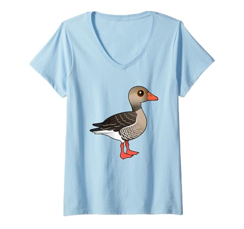 Womens Cute Cartoon Graylag Goose Fun Birdorable Waterfowl V-Neck T-Shirt