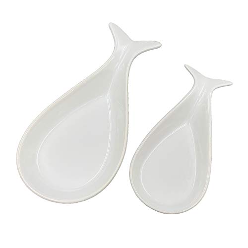 Fish Spoon Rest Ceramic for Kitchen Set of 2 White