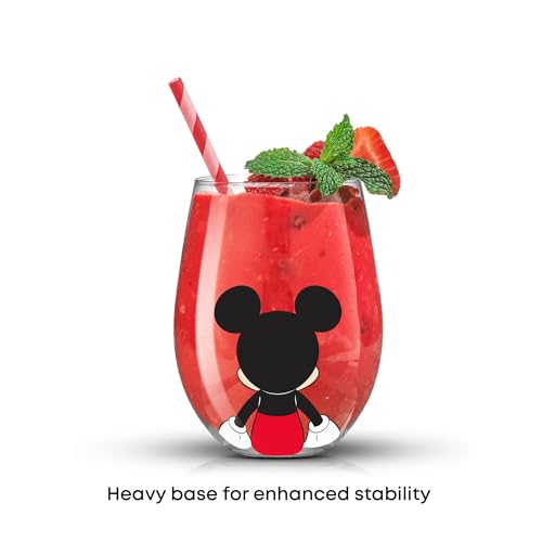 Image of JoyJolt Disney Mickey Mouse Squad Collection Tumblers. 15oz Stemless Wine Glasses Set of 4 Stemless Drinking Glasses. Gifts Stuff, Wine Glass Mickey Mouse Cup Set