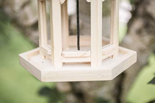 Garden Mile Wooden Gazebo Bird Feeder - Novelty Natural Hanging Park for the Garden Round Hexagonal Carousel Arbour Pergola Bird Feeding Station Wild Birds Garden Decor for Bird Seed Mix and Peanuts