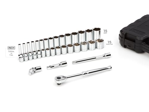 Image of TEKTON 3 /8 Inch Drive 6-Point Socket and Ratchet Set, 34-Piece (1 /4-1 in.) | SKT15101