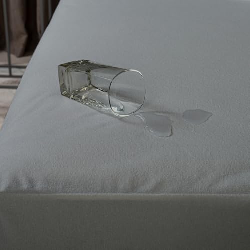 Image of Welspun 100% Waterproof Premium Mattress Protector for Double Bed Queen Size 60x78 Inches| Cotton Feel Mattress Cover | Elastic Fitted | Fits Upto 10 Inch Mattress | Bed Protector Cover (60 inchx78 inch Grey)