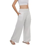 LOFBAZ Women Linen Wide Leg Palazzo Pants Flowy Casual Boho Trousers High Waist Beach Lounge Long...