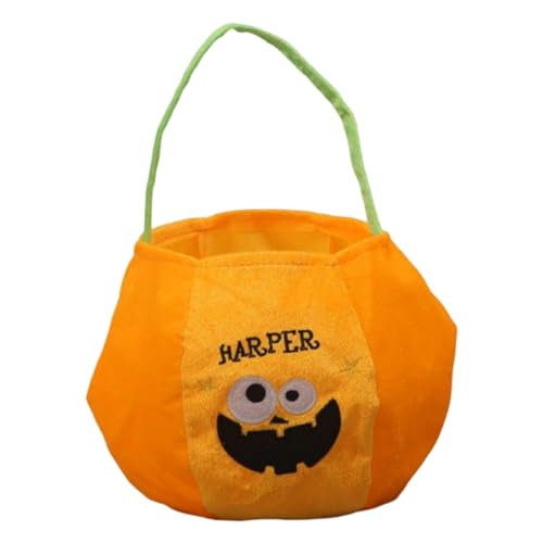 子供用ハロウィンバスケット - 取っ手付きキャンディホルダー - 大型刺繍デコレーションホルダー秋ホームパーティー男女兼用