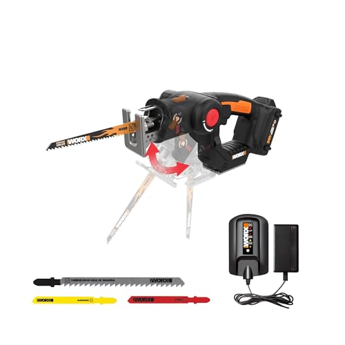 WORX WX550L 20V AXIS 2-in-1 Reciprocating Saw and Jigsaw with Orbital Mode, Variable Speed and Tool-Free Blade Change