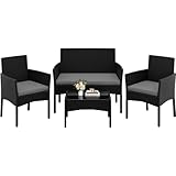 Muebles de Jardín de 4 Piezas: Incluye un sofá de dos plazas, dos sillones y una mesa de centro de ratán tejido a mano. Ideal para cuatro personas, es ideal para relajarse, conversar o disfrutar del té en el jardín