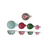 Creative Co-Op Stoneware Measuring Cups with Holiday Pattern, Multicolor