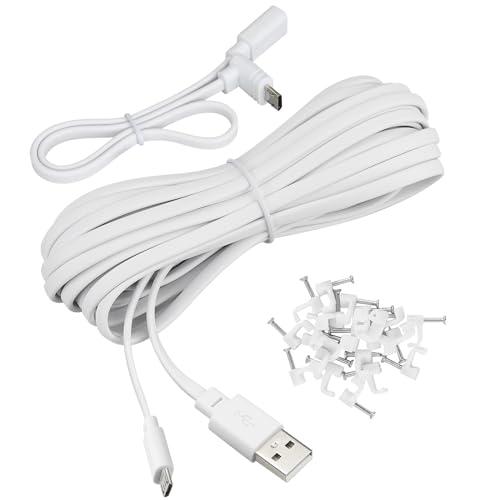 Smays 25 ft Micro USB Extension Cable Compatible with Wyze Cam v4, Wyze Cam Pan v3, Yi Cam, Nest Cam, Blink Mini Security Camera, Long Flat Power Cord, White