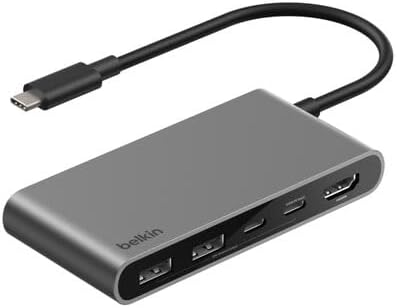 Belkin USB C Hub, 5-Port Hub w/ 4K HDMI Display @ 60Hz, 100W Power Delivery, Fast Data Transfer 5Gbps, USB C Multiport Adapter for MacBook, iPad Pro, Chromebook, & More - Upgraded HDMI 2.0 - Grey
