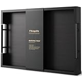 Fibogollo Bambus Serviertablett mit Metallgriff,43x30cm Rechteckig Tablett Frühstückstablett,Deko Ottoman-Tablett für Frühstück Geschirr Getränke,Groß(Schwarz)