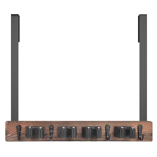 Soporte para fregona y escoba, soporte de madera para fregona y escoba, con ganchos, suministros de limpieza adhesivos, organizador de escobas, agarre de escoba, soporte abotonado de cocina y rodillo